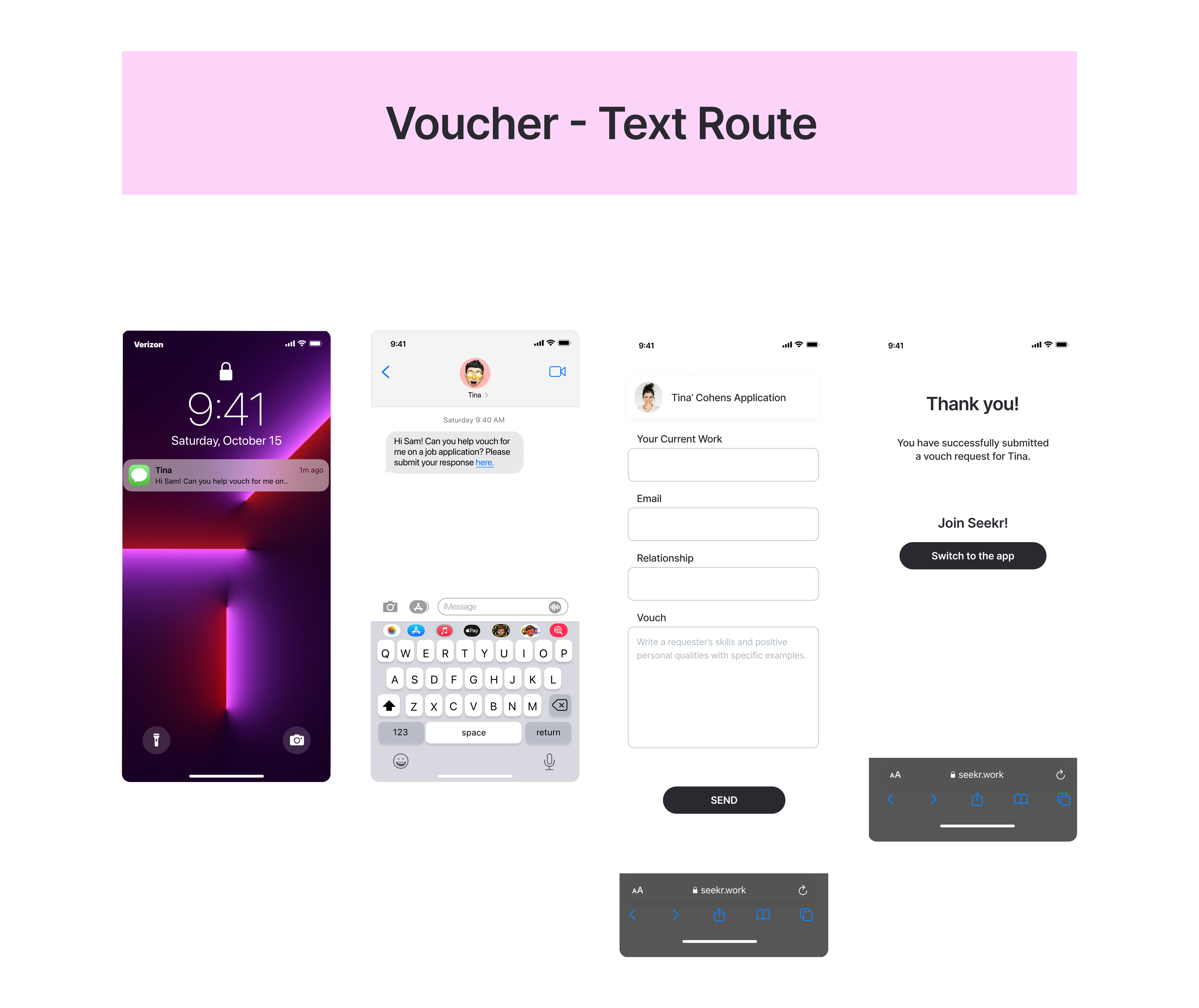 seekr hi-fi mockup for voucher text route